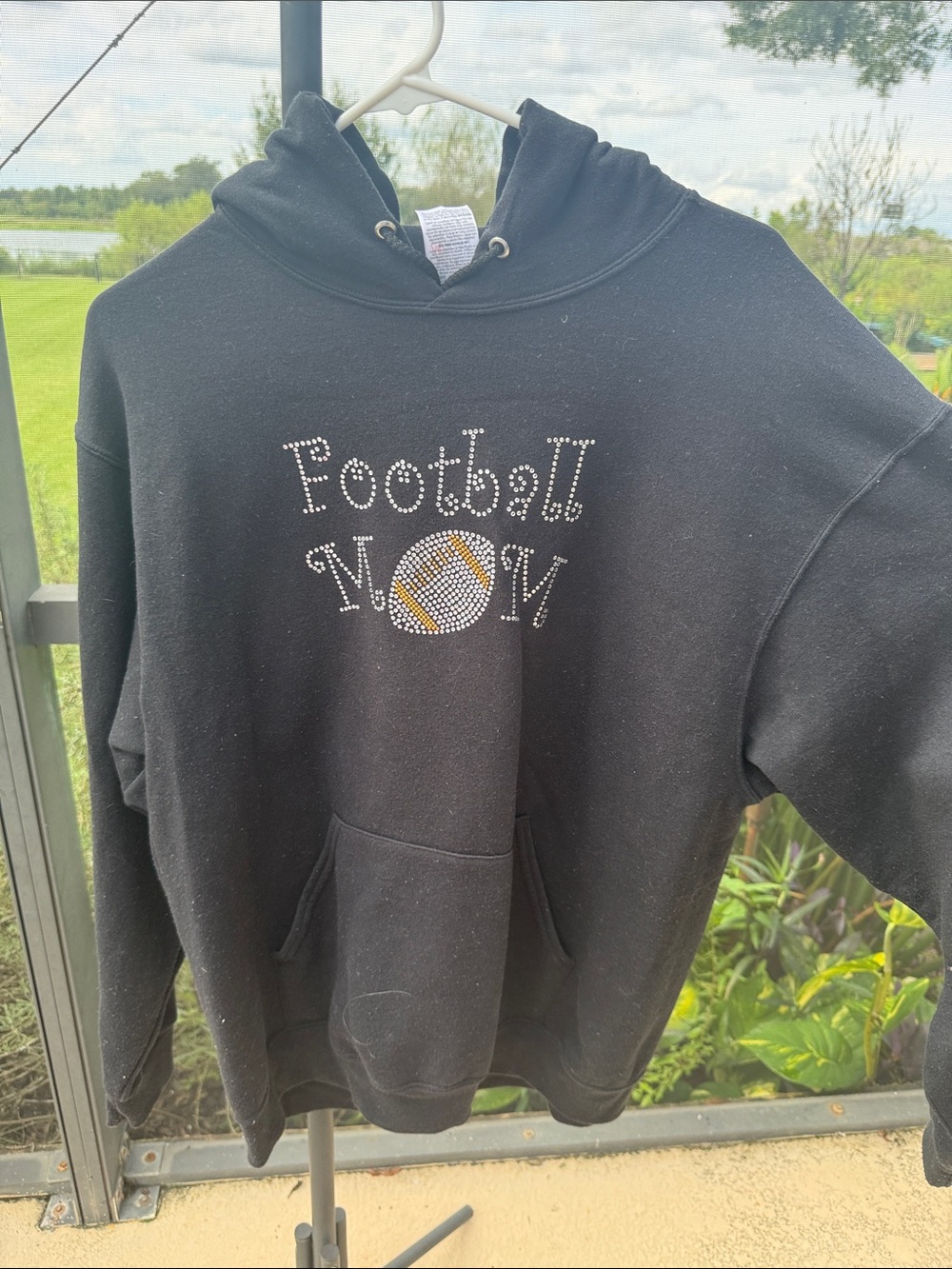 Jerzees Black Rhinestone "Football Mom" Zip-Up Hoodie